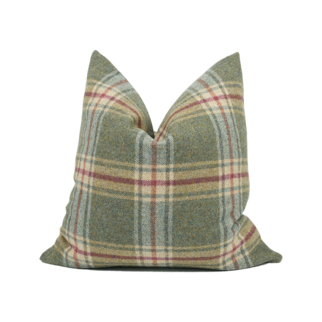Abraham Moon - Arncliffe - Olivine -  100% Wool Cushion Cover - Designer Plaid Pillow Cover - Handmade Custom Abraham Moon Pillow.