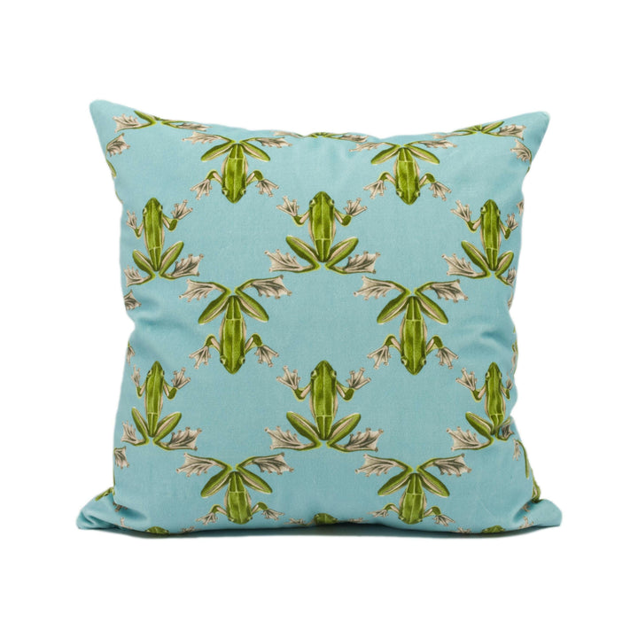 Harlequin - Wood Frog Velvet - Azul / Forest - Whimsical Trellis Pattern Frogs Cushion Cover - Handmade Throw Pillow - Designer Home Décor.