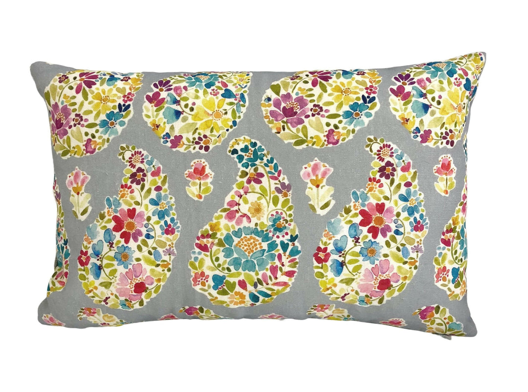 Voyage - Rafiya - Sea Thistle 18" x 12" - Wonderfully Colourful Floral Paisley Cushion Cover - Handmade Throw Pillow Designer Home Decor.