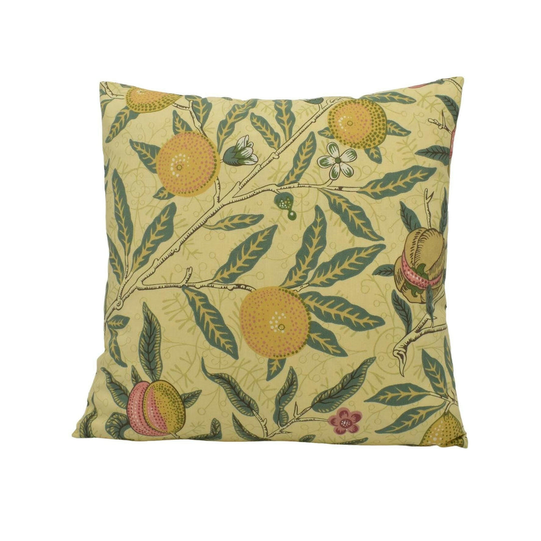 William Morris -  Fruit Major - Ivory / Teal - Traditional Trailing Fruits & Floral Classic English Designer Cushion Cover - Luxury Handmade.