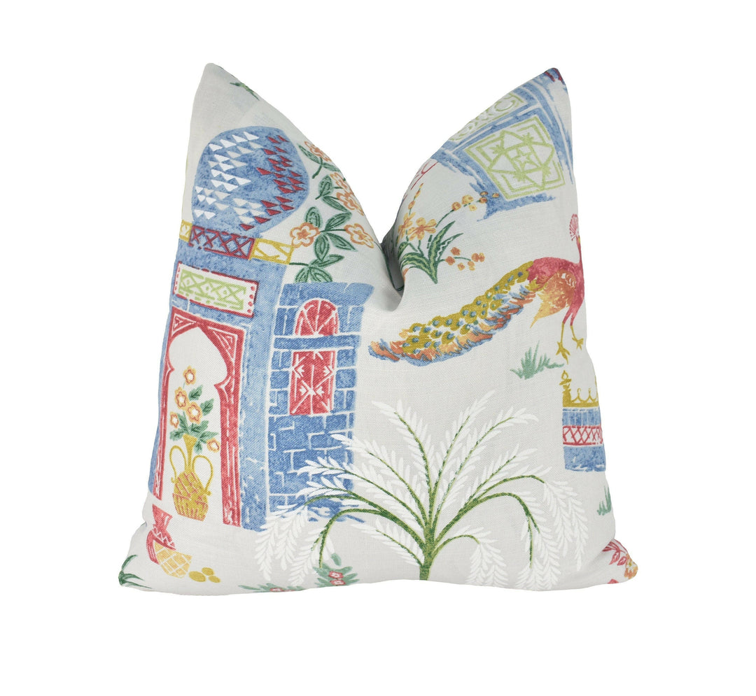 Jane Churchill - Persian Grove - Red / Blue  - Delicate Indian Garden Cushion Cover - Handmade Throw Pillow Designer Home Decor.