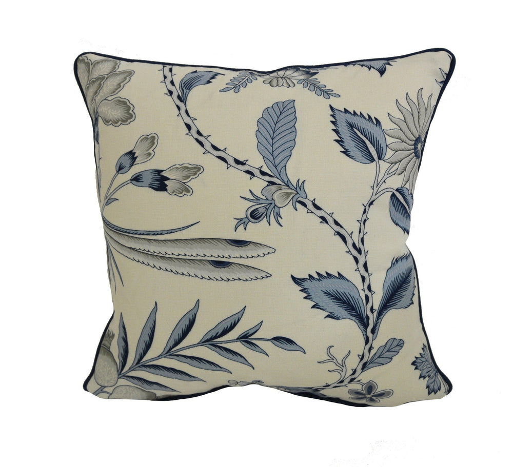 Schumacher - Campagne - Bleu & Gris - Lush Lively French Floral Designer Cushion Cover - Handmade Throw Pillow - Designer Home Decor.
