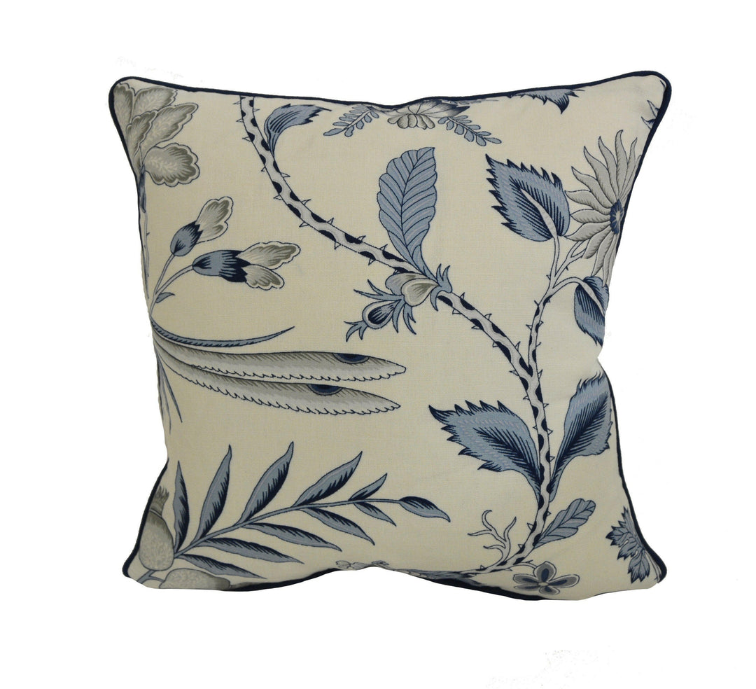Schumacher - Campagne - Bleu & Gris - Lush Lively French Floral Designer Cushion Cover - Handmade Throw Pillow - Designer Home Decor.