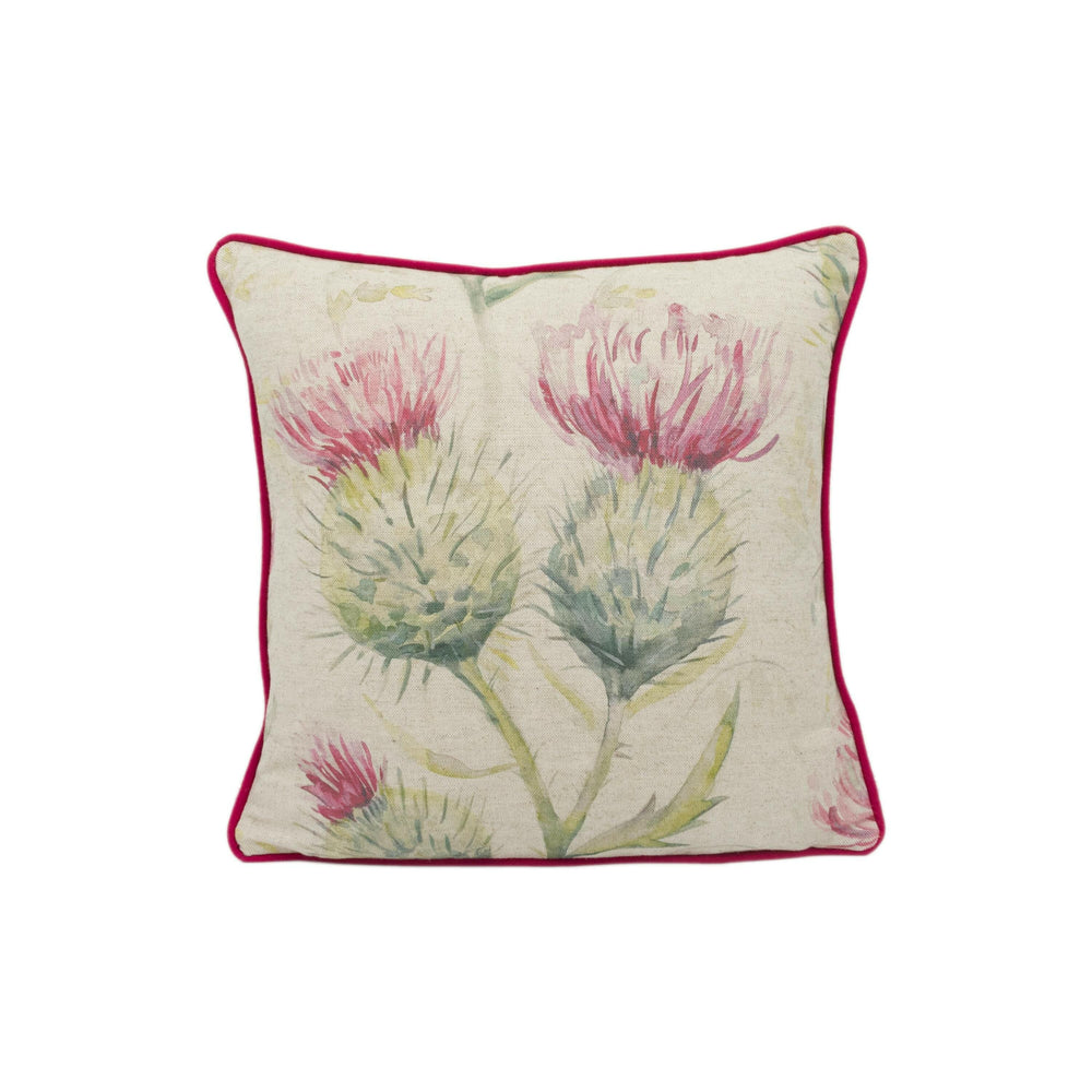 Voyage - Thistleglen - Summer - Stunning Watercolour Thistle Cushion Cover - Handmade Throw Pillow Designer Home Decor.