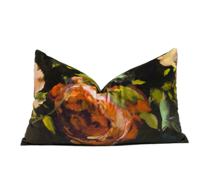 Designers Guild - Gertrude Rose - Sepia - Large Scale Painterly Floral Velvet Cushion Cover - Handmade Throw Pillow - Designer Home Décor.