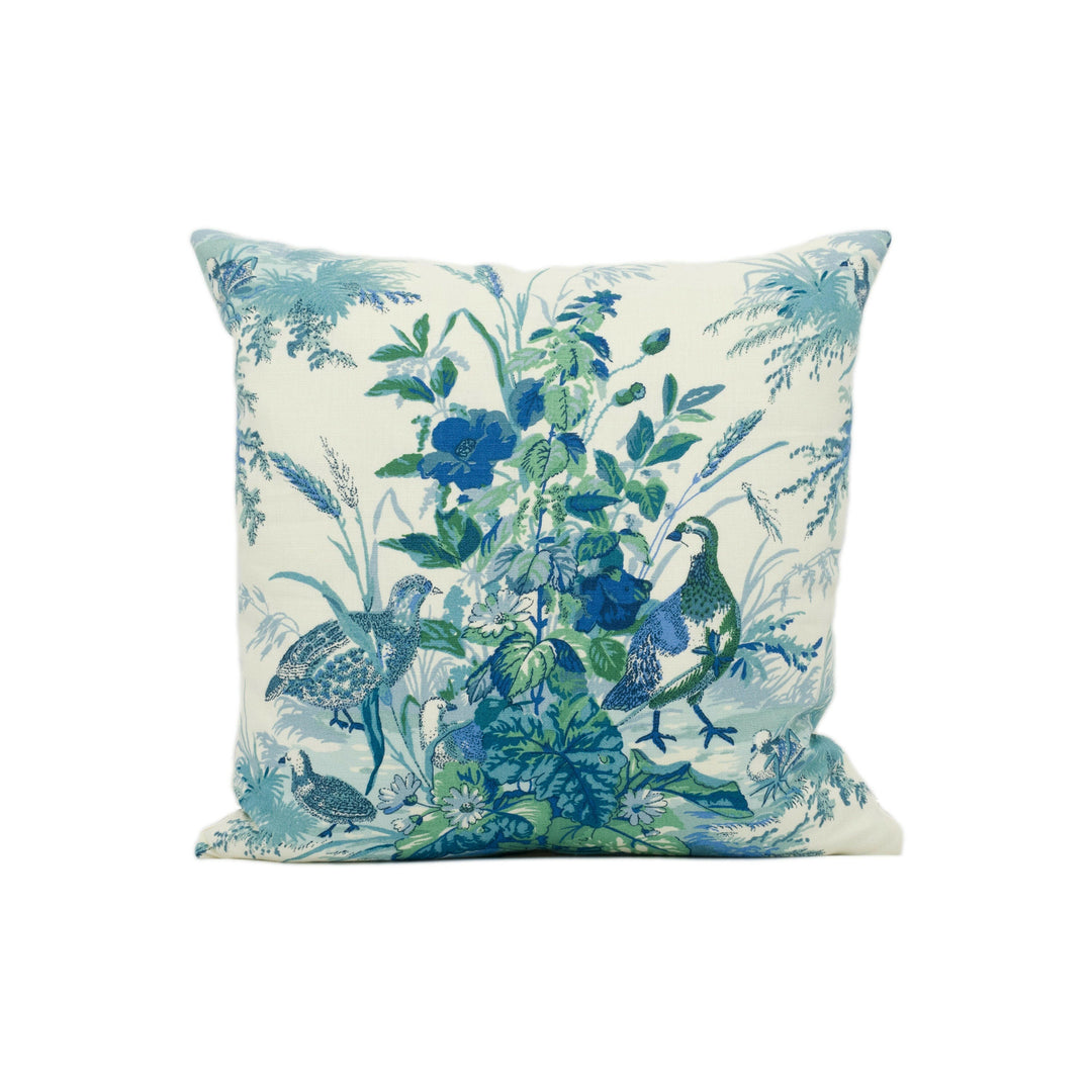 Schumacher - Quail Meadow - Peacock - Traditional Hunting Quail Trio Floral - Designer Cushion Cover Luxury Throw Pillow Handmade Home Décor.