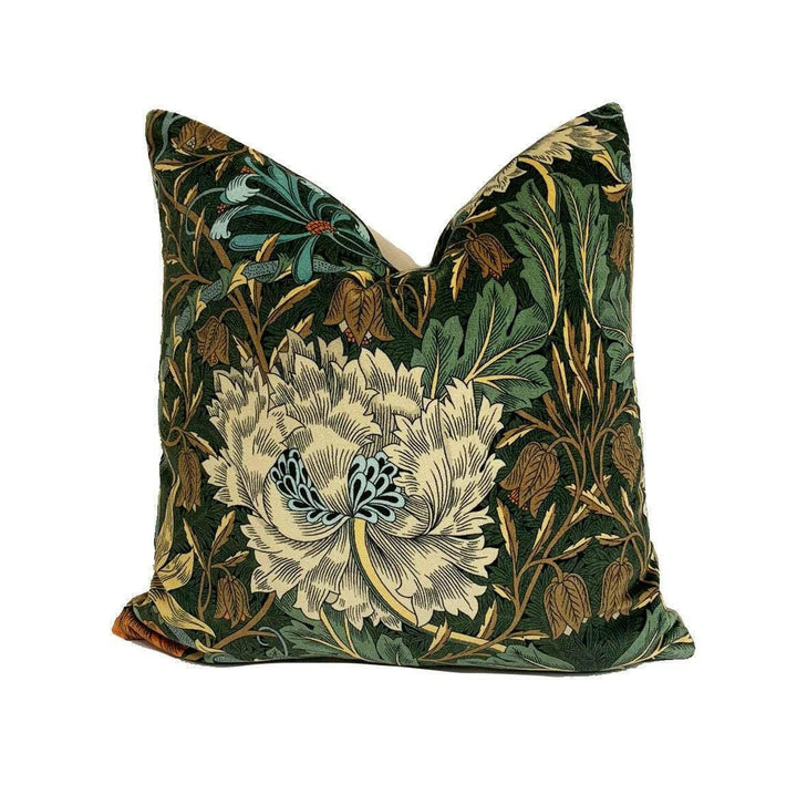William Morris - Honeysuckle & Tulip Velvet - Forest / Chestnut - Gorgeous Sumptuous Velvet Floral Designer Cushion Cover - Luxury Throw.