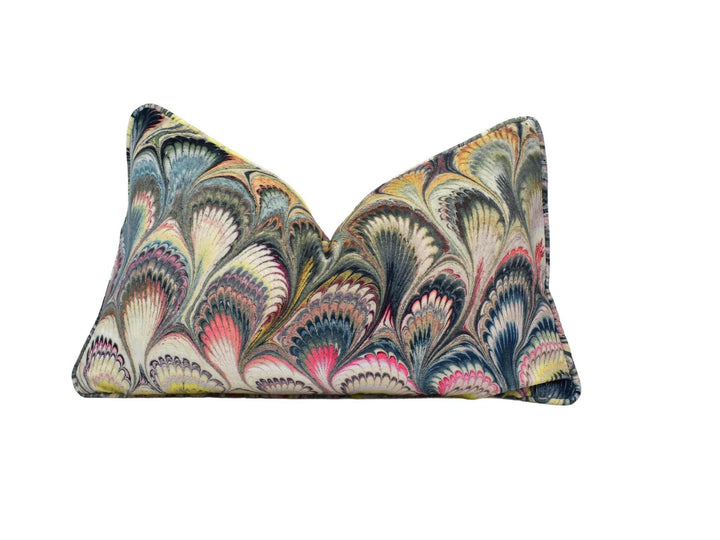 Beata Heuman - Marbleized Velvet - Marvellous Sumptuous Unique Marbled Designer Cushion Cover - Handmade Home Décor - Luxury Throw Pillow.