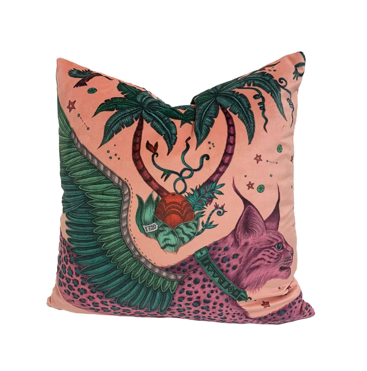 Funky Modern Coral Pink Maximalist Fantasy Leopard Spotted Lynx Velvet Designer Cushion Cover - Luxury Throw Pillow - Handmade Home Decor