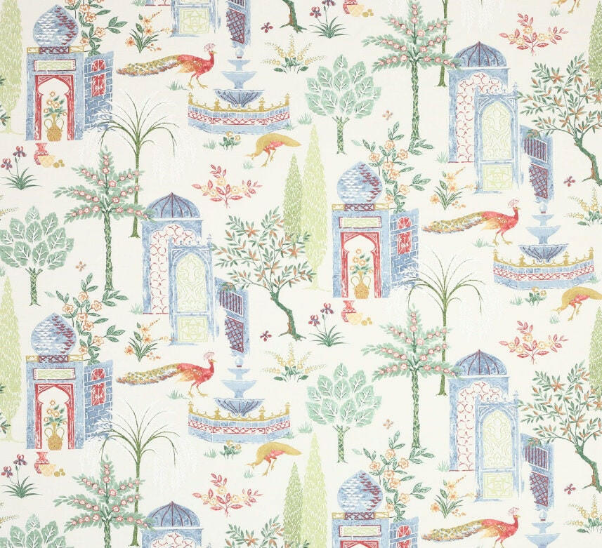 Jane Churchill - Persian Grove - Red / Blue  - Delicate Indian Garden Cushion Cover - Handmade Throw Pillow Designer Home Decor.