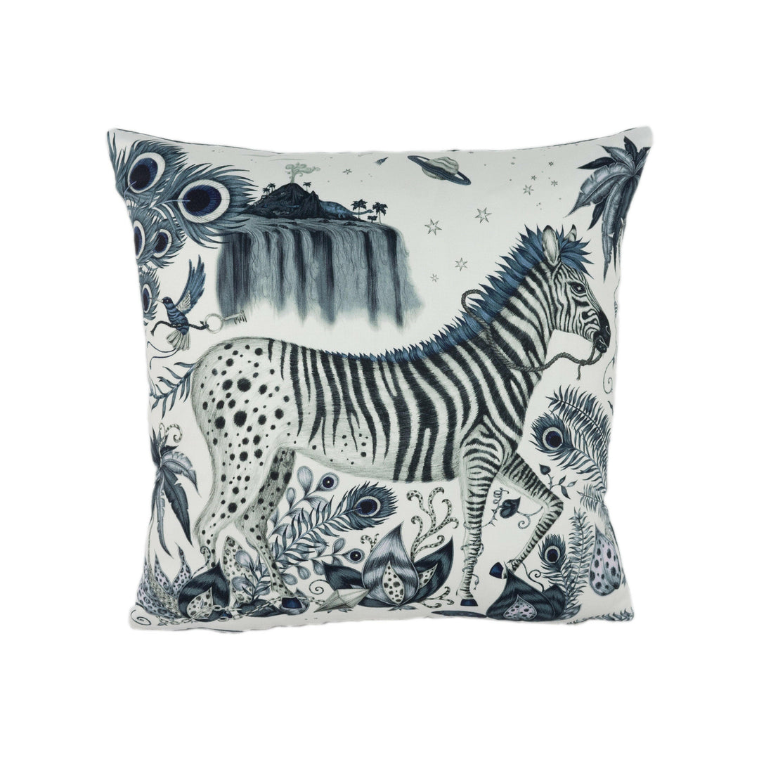 Grey Jungle Maximalist Zebra Designer Cushion Cover - Bold and Funky Flora and Fauna - Luxury Throw Pillow Handmade Home Decor.