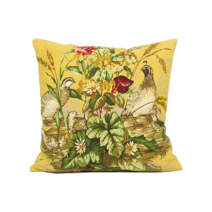 Scalamandre - Edwin's Covey - Multi on Mustard - Traditional Quail Family Designer Cushion Cover - Luxury Throw Pillow - Handmade Home Decor.