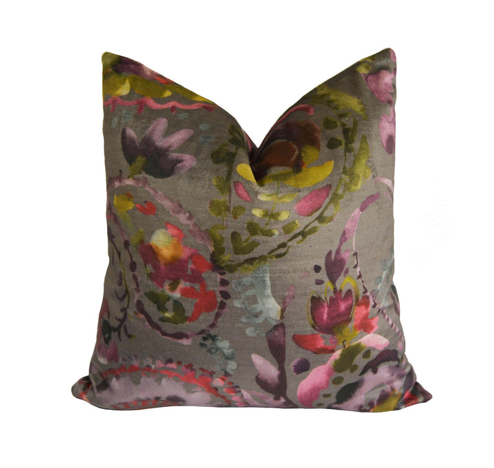 Voyage Decoration - Shrabana - Lotus - Sumptuous Paisley Velvet Cushion Cover - Handmade Throw Pillow Designer Home Decor.