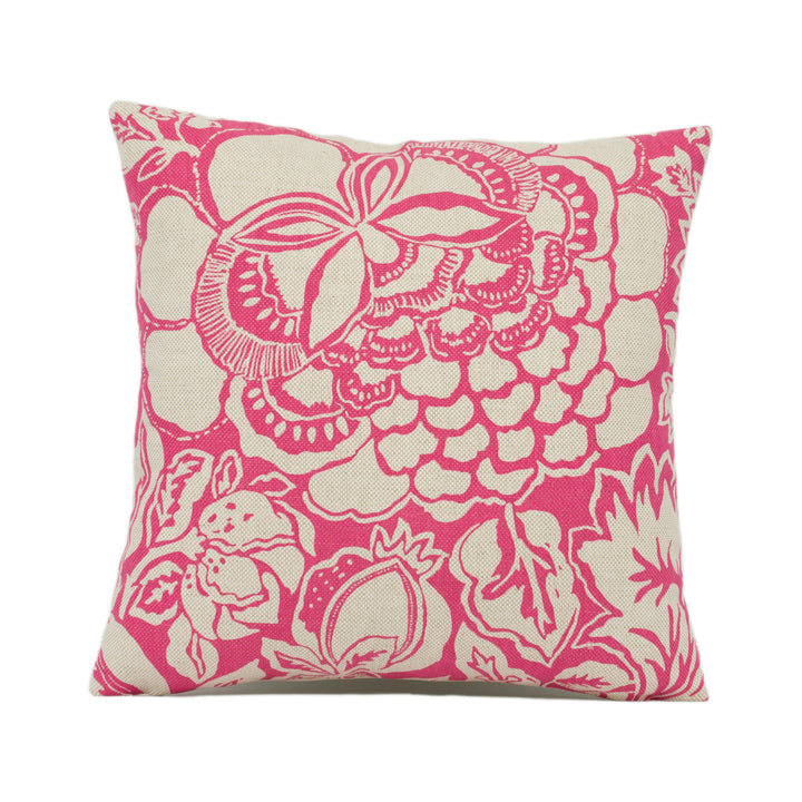 Sanderson - Poppy Damask - Fuchsia / Cream - Bright Floral Cushion Cover - Handmade Throw Pillow - Designer Home Décor.
