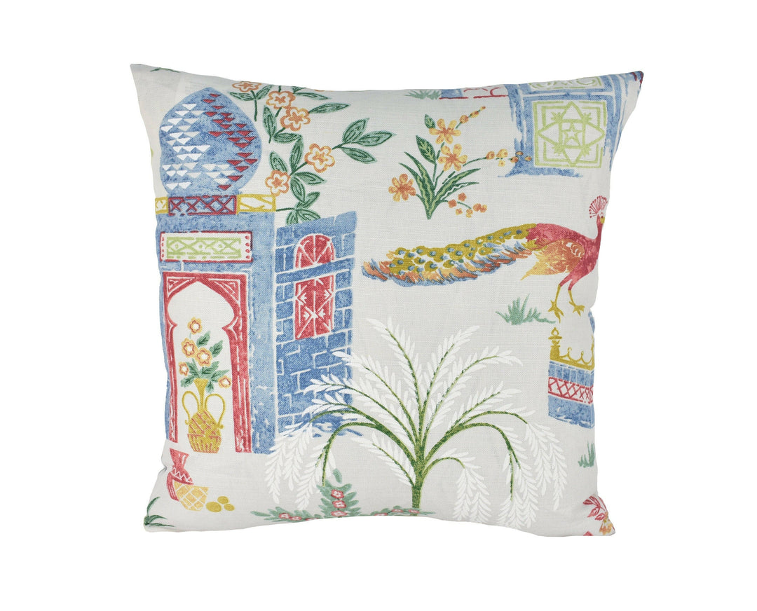 Jane Churchill - Persian Grove - Red / Blue  - Delicate Indian Garden Cushion Cover - Handmade Throw Pillow Designer Home Decor.