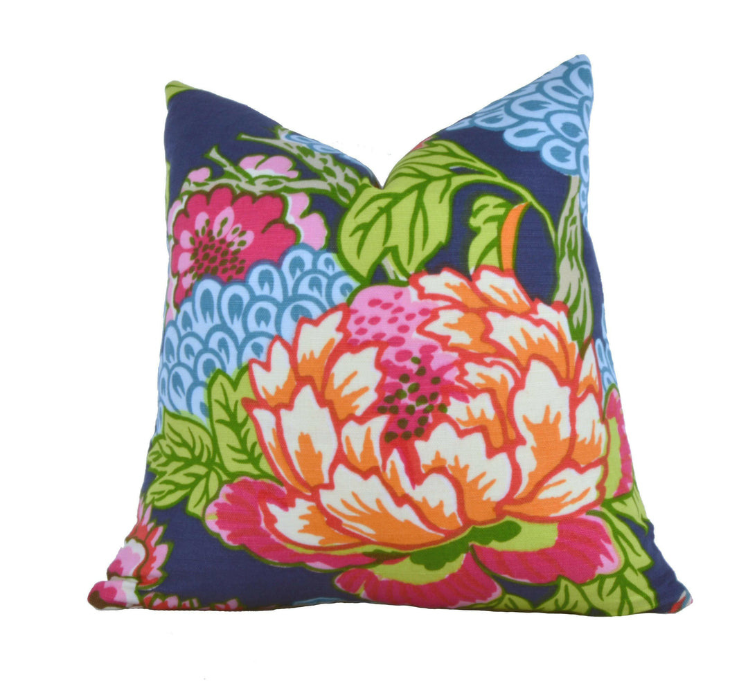 Thibaut - Honshu - Navy - Large Scale Floral Japanese Garden Designer Cushion Cover - Luxury Throw Pillow - Handmade Home Decor.