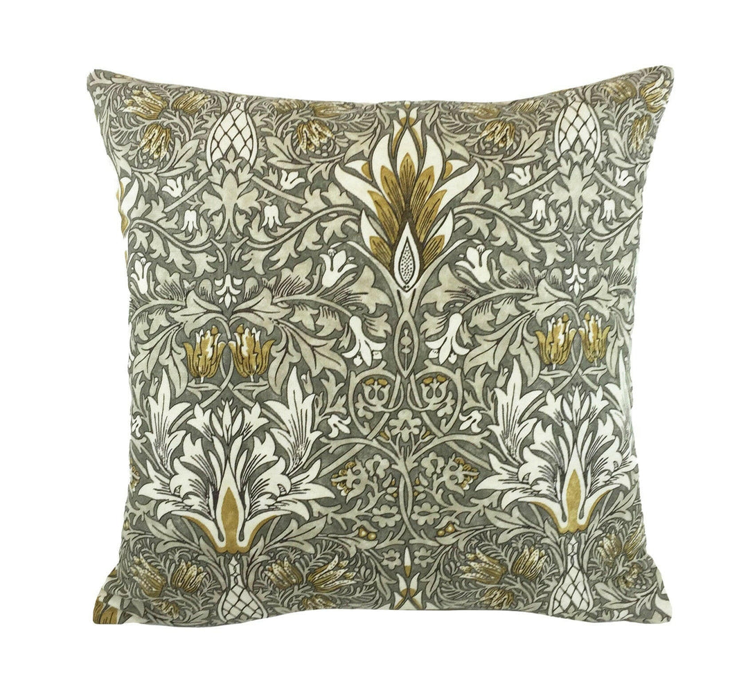 William Morris - Snakeshead - Pewter / Gold - Cushion Cover Throw Pillow Designer Home Decor.