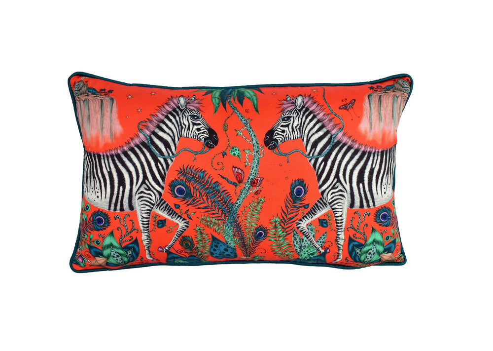 Funky Bold Red Maximalist Fantasy & Mythical Animal Contrast Piped Designer Cushion Cover - Luxury Throw Pillow - Handmade Home Lost World.