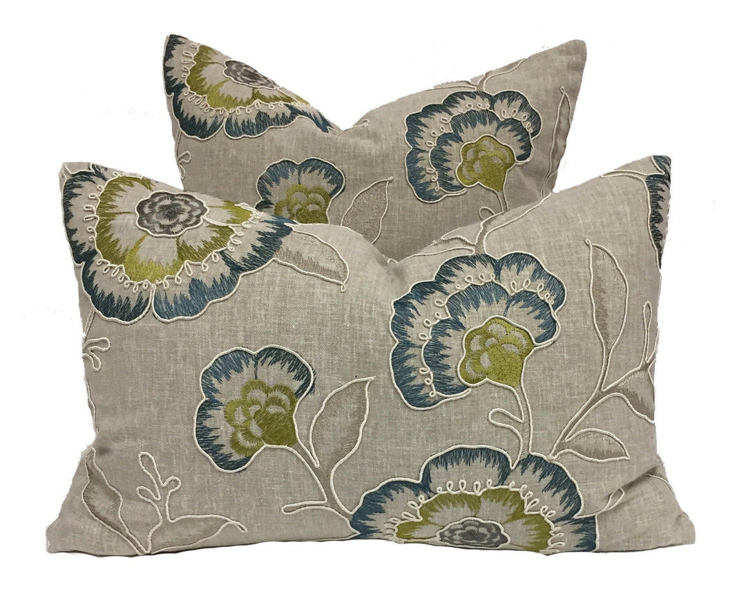 Clarke and Clarke - Richmond - Teal / Acacia - Stunning Embroidered Designer Cushion Cover Throw Pillow Home Decor.