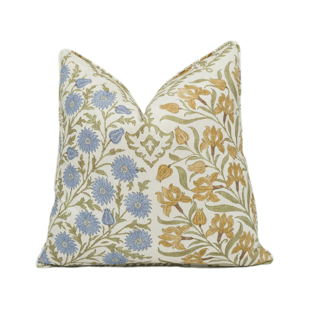 Oscar De La Renta for Lee Jofa - Sameera - Sapphire / Gold - Exotic Floral Cushion Cover - Self Piped Throw Pillow - Designer Home Décor.