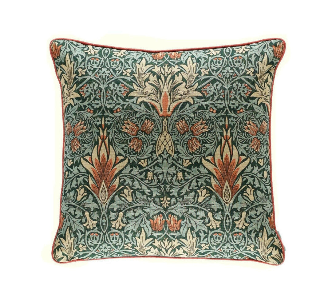 William Morris - Snakeshead - Thistle / Russet  - Contrast Piped Stunning Designer Cushion Cover Interior Design Home Decor Pillow Throw.