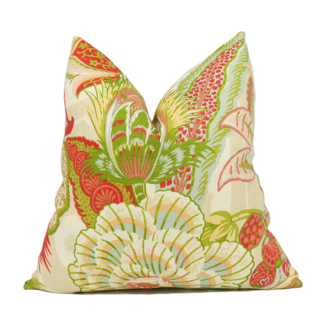 Schumacher - Zanzibar Linen Print - Melon - Art Deco Inspired Floral Cushion Cover - Handmade Throw Pillow - Designer Home Décor.
