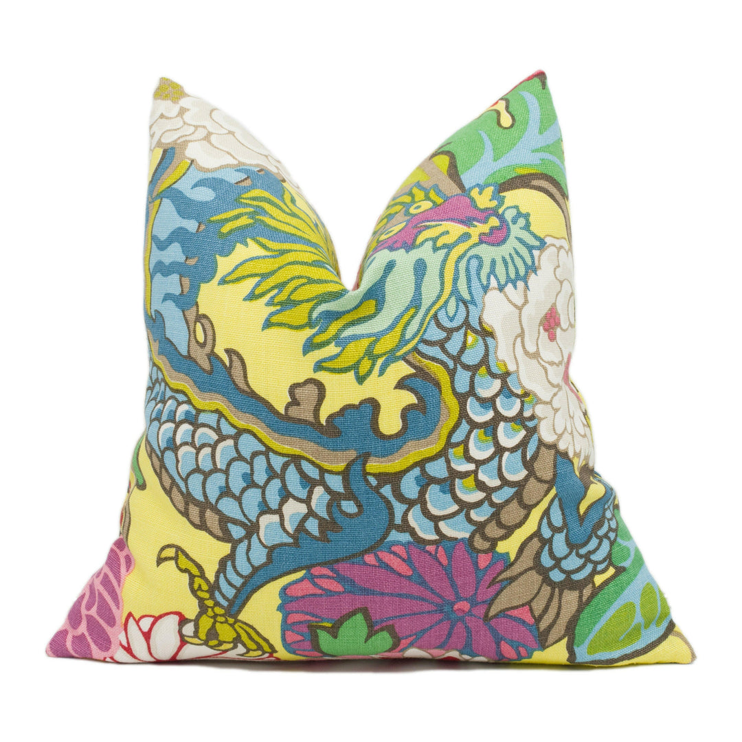 Schumacher - Chiang Mai Dragon - Yellow - Art Deco Chinoiserie Designer Cushion Cover - Handmade Throw Pillow Luxury Home Décor.