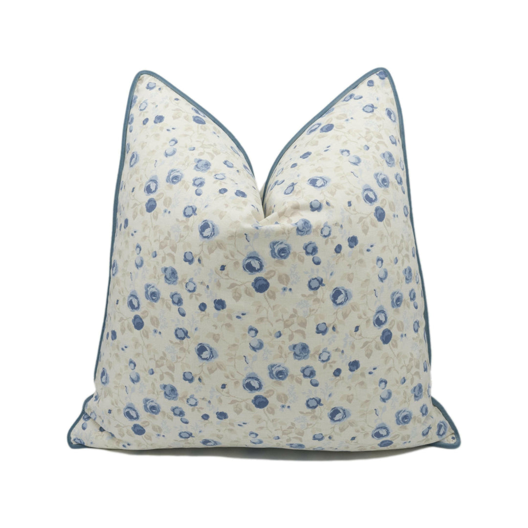 Clarke & Clarke x Studio G - Maude - Chambray - Pretty Small Scale Floral Rose Contrast Piped Cushion Cover - Handmade Throw Pillow -.