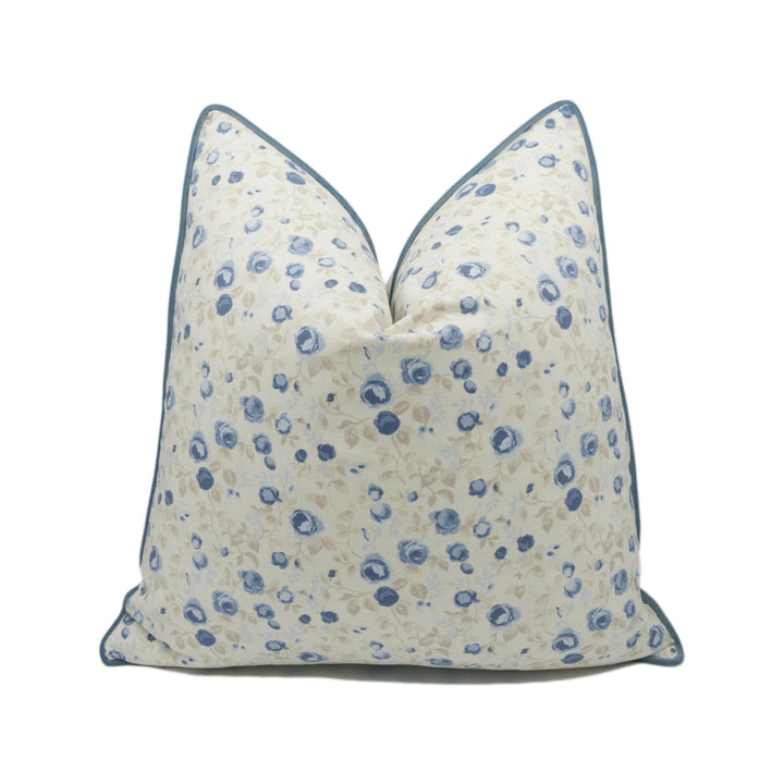 Clarke & Clarke x Studio G - Maude - Chambray - Pretty Small Scale Floral Rose Contrast Piped Cushion Cover - Handmade Throw Pillow -.