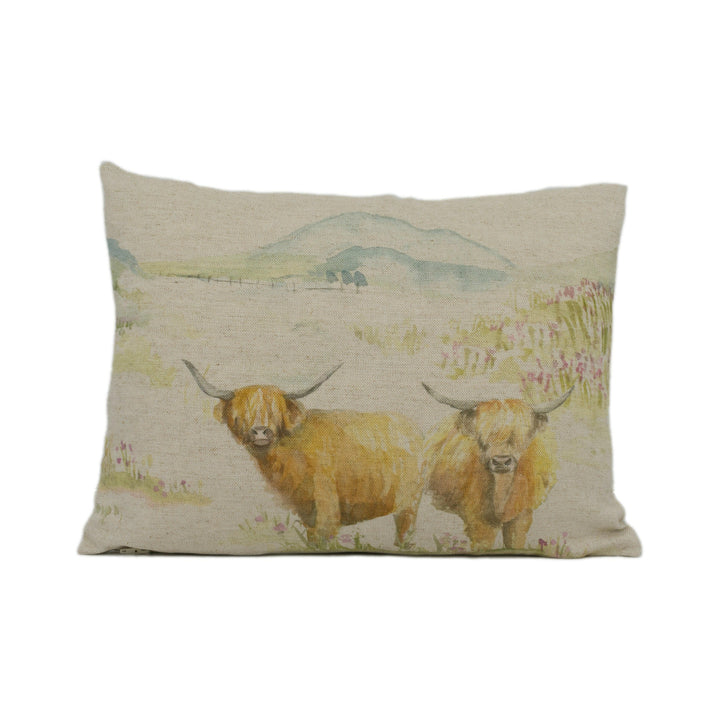 Voyage - Highland Cattle - Linen - Cute Countryside Cow Cushion Cover - Handmade Throw Pillow - Designer Home Décor.
