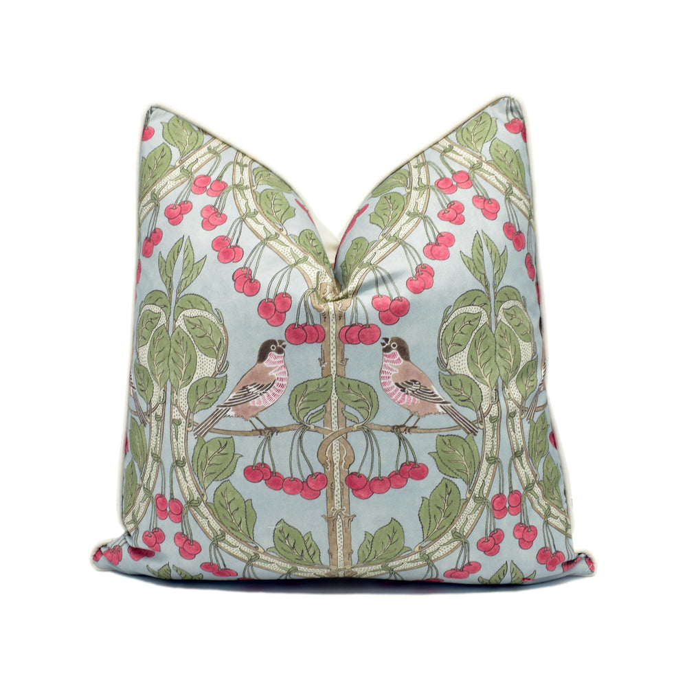 GP and J Baker - Birds & Cherries - Soft Blue - Charming Floral Bird Designer Cushion Cover  - Luxury Throw Pillow - Handmade Home Décor.