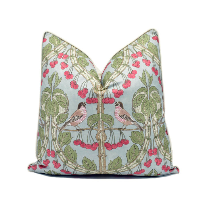 GP and J Baker - Birds & Cherries - Soft Blue - Charming Floral Bird Designer Cushion Cover  - Luxury Throw Pillow - Handmade Home Décor.