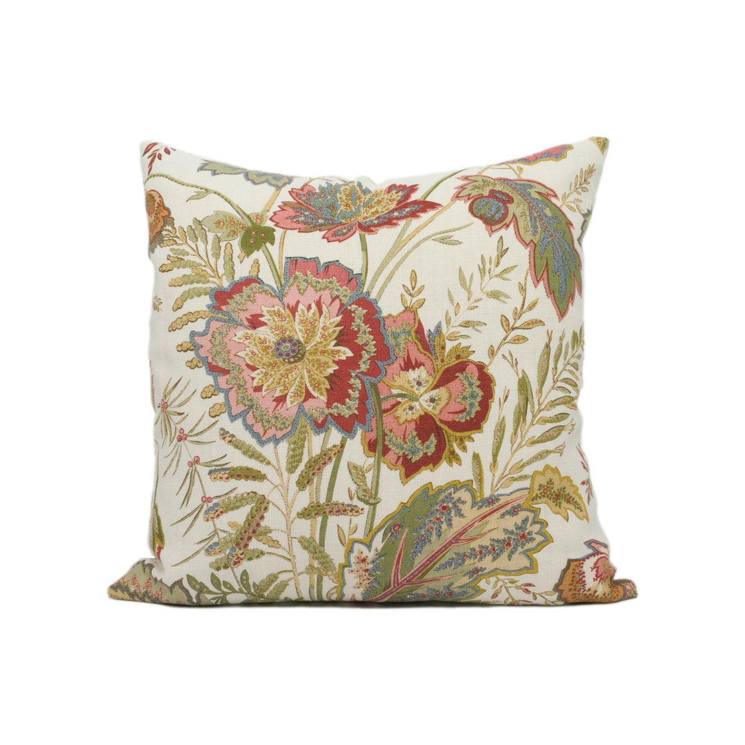 GP & J Baker - Indienne Flower - Emerald / Red - Charming East Indian Floral Cushion Cover - Handmade Throw Pillow - Designer Home Décor.