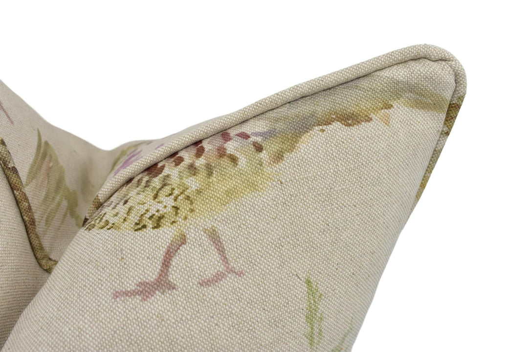 Voyage - Game Birds - Linen - Rustic Countryside Cushion Cover - Watercolour Bird Throw Pillow - Custom Linen Country Pillow Cover Handmade.