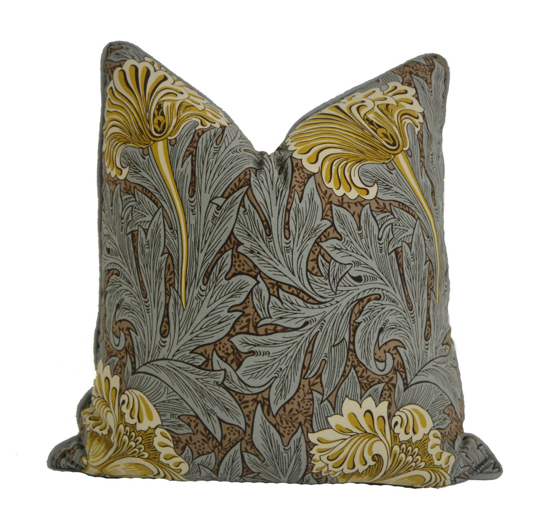 William Morris - Tulip - Bullrush / Slate - Contrast Piped Cushion Cover Throw Pillow.