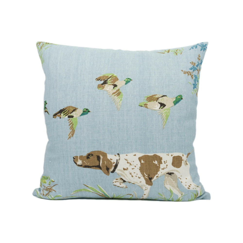 Schumacher - Pointers - Sky - Classic Hunting Dog Scene Piped Cushion Cover - Handmade Throw Pillow - Designer Home Décor.