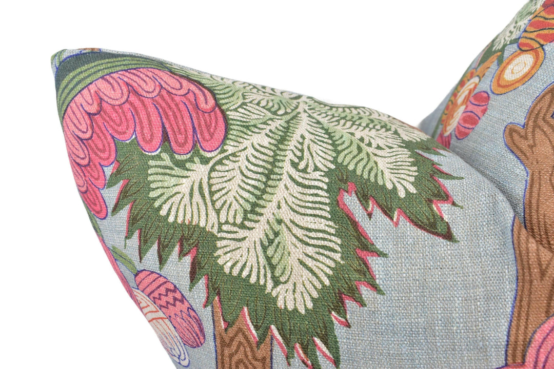 Thibaut - Indienne Jacobean - Raspberry and Teal - Large Scale French Indian Inspired Floral Designer Cushion Cover - Luxury Throw Pillow.