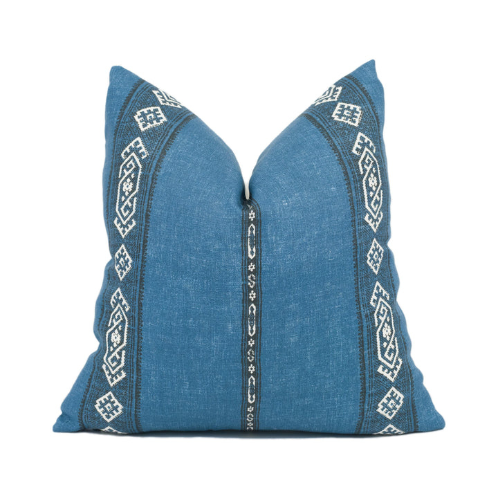 Carolina Irving - Alexandria - Indigo - Blue Aztec Striped Cushion Cover - Bohemian Stripe Designer Pillow Cover - Classic Handmade Linen