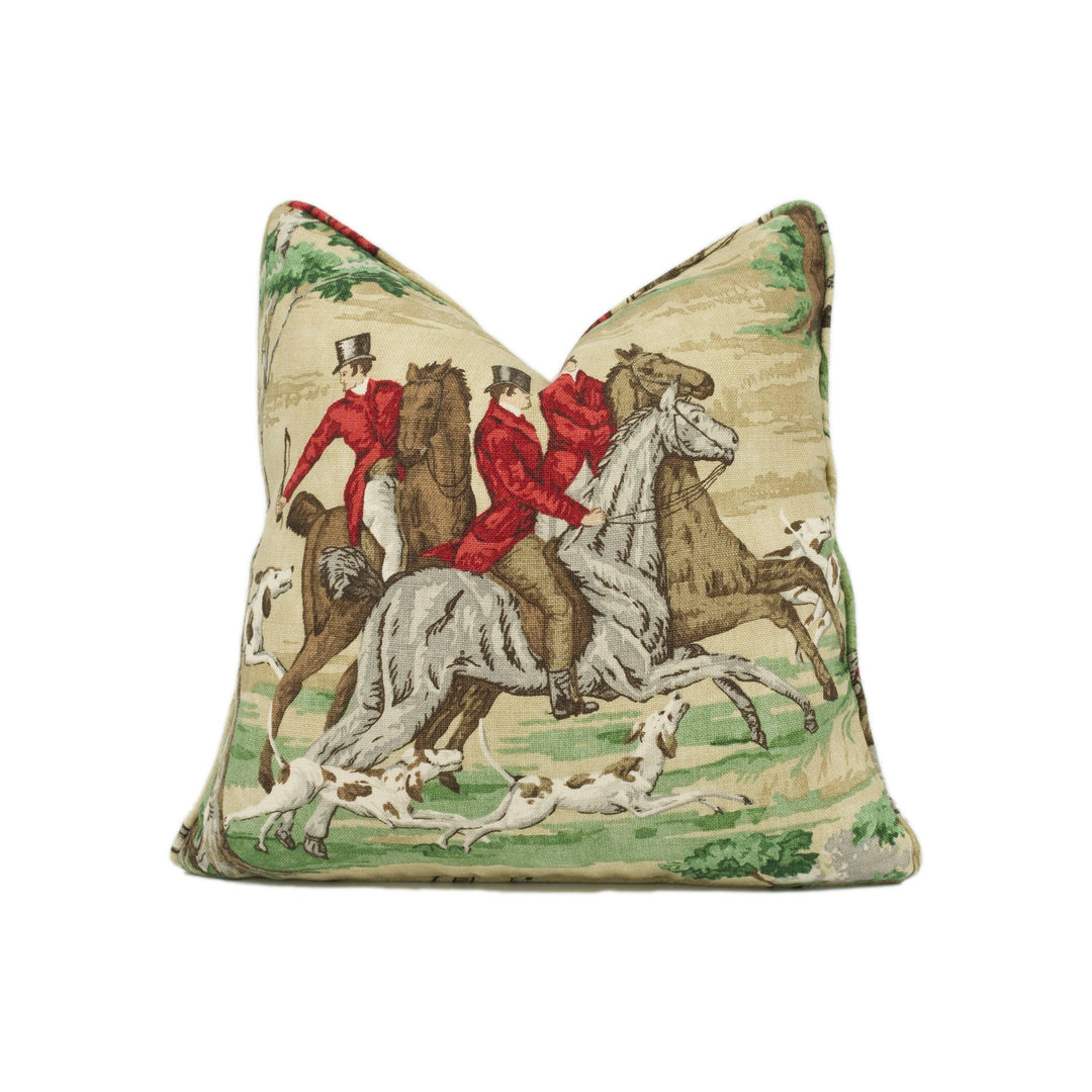 Sanderson - Tally Ho - Evergreen / Crimson - Countryside Hunt Self Piped Cushion Cover - Handmade Throw Pillow - Designer Home Décor.
