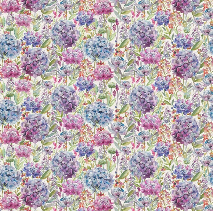 Voyage - Hydrangea - Cream / Grape - Beautiful Watercolour Meadow - Floral Cushion Cover - Handmade Throw Pillow Designer Home Decor.