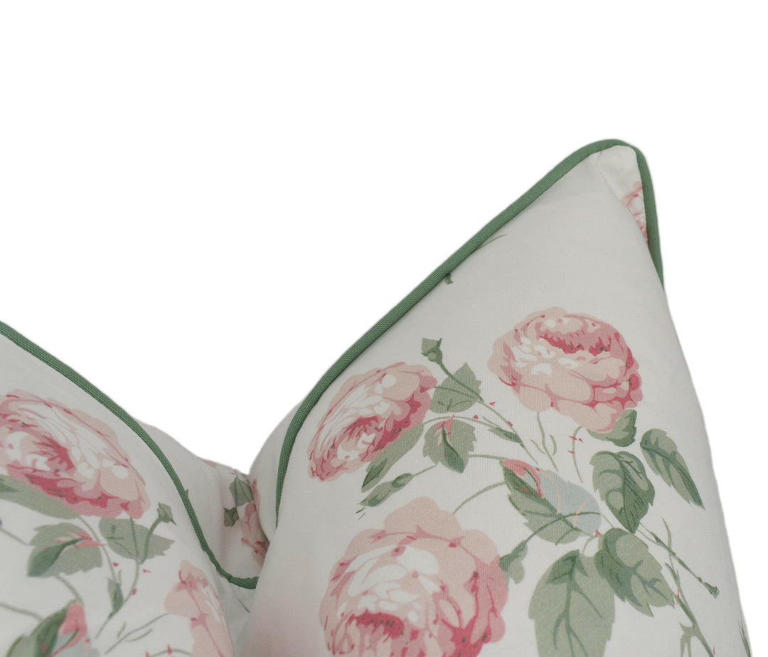 Colefax and Fowler - Bowood - Pink / Leaf Chintz - Iconic Rose Floral Designer Cushion Cover - Luxury Chintz Throw Pillow - Handmade Decor.