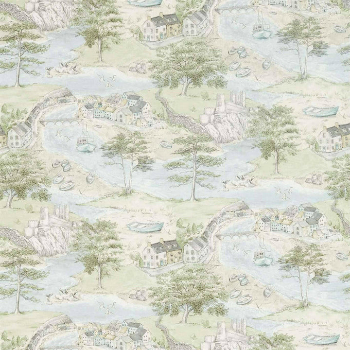 Sanderson - Sea Houses - Tidewater Blue - Professionally Made Roman Blind Made to Measure.