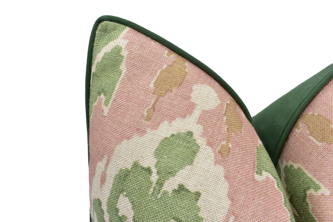 GP & J Baker - Ikat Bokhara - Rose Green - Eastern Silk Road Linen Ikat Designer Cushion Cover - Luxury Throw Pillow - Handmade Home Décor.