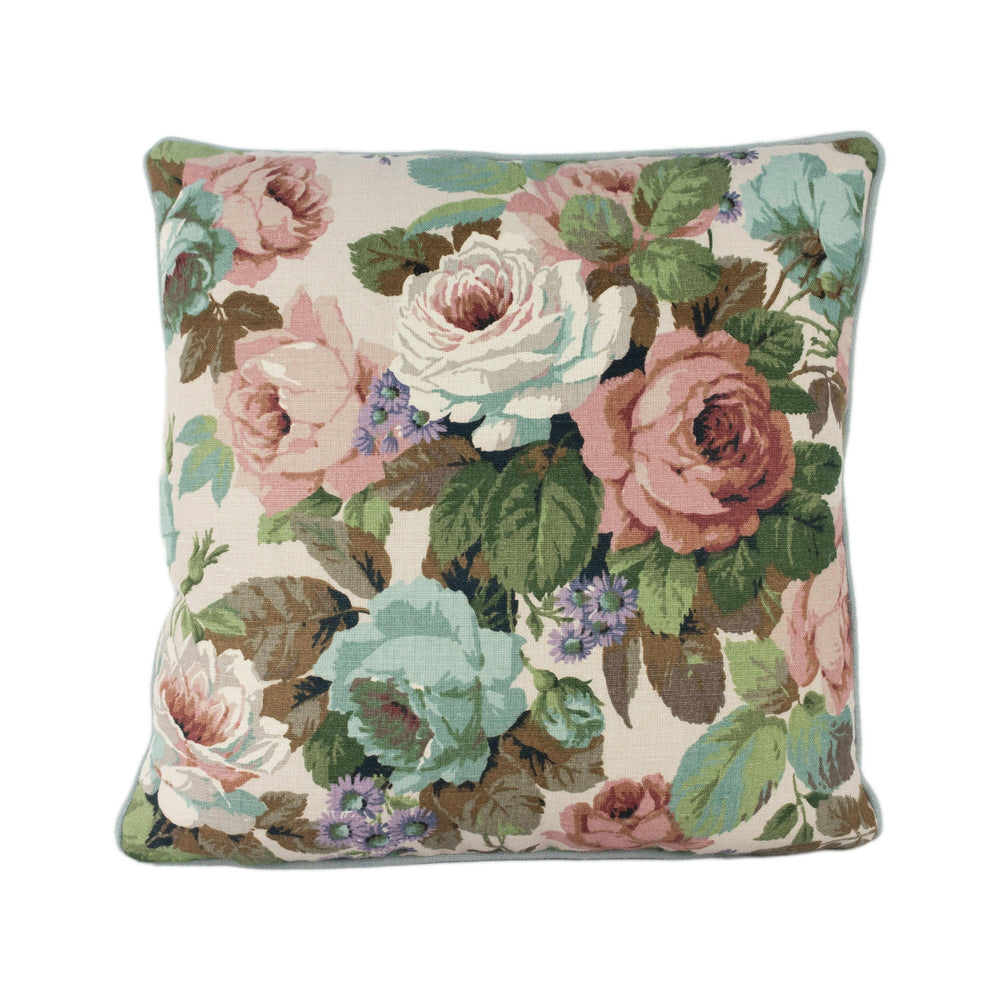 Sanderson - Chelsea - Ivory / Duckegg - Contrast Piped Cushion Cover Throw Pillow Designer Home Decor.