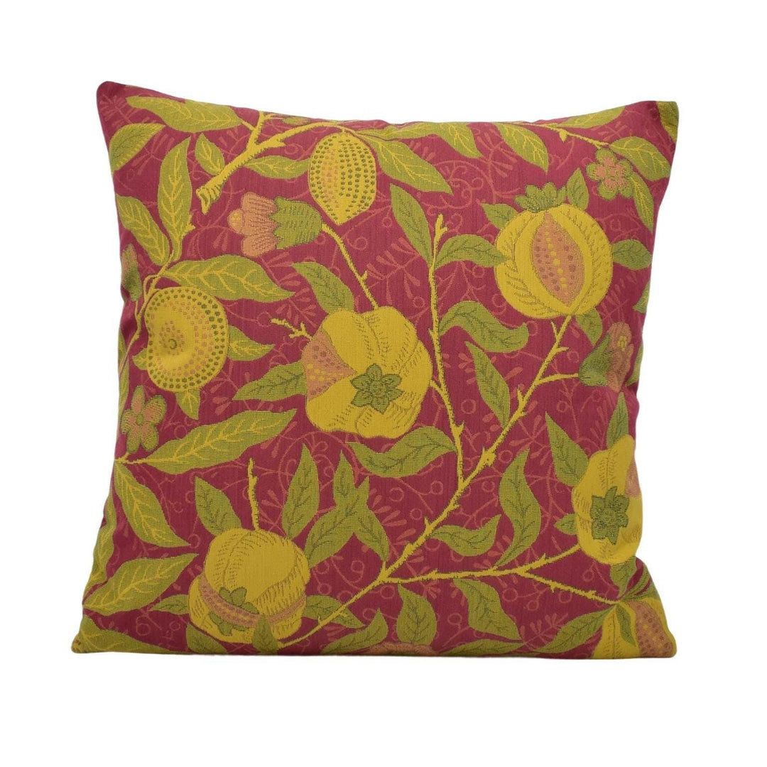 William Morris - Fruit Weave -  Crimson / Thyme - Historical Tapestry Weave Fruit & Flora Designer Cushion - Luxury Handmade Throw Pillow.