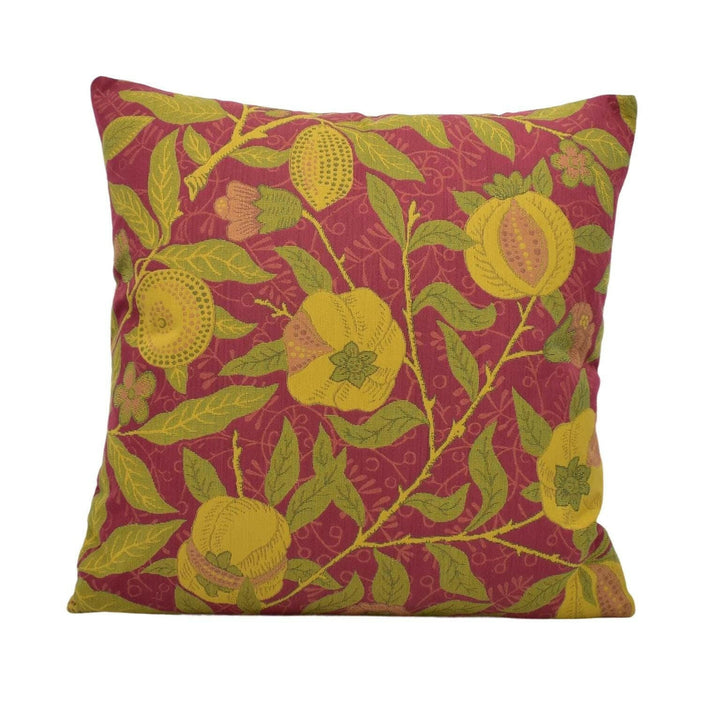 William Morris - Fruit Weave -  Crimson / Thyme - Historical Tapestry Weave Fruit & Flora Designer Cushion - Luxury Handmade Throw Pillow.