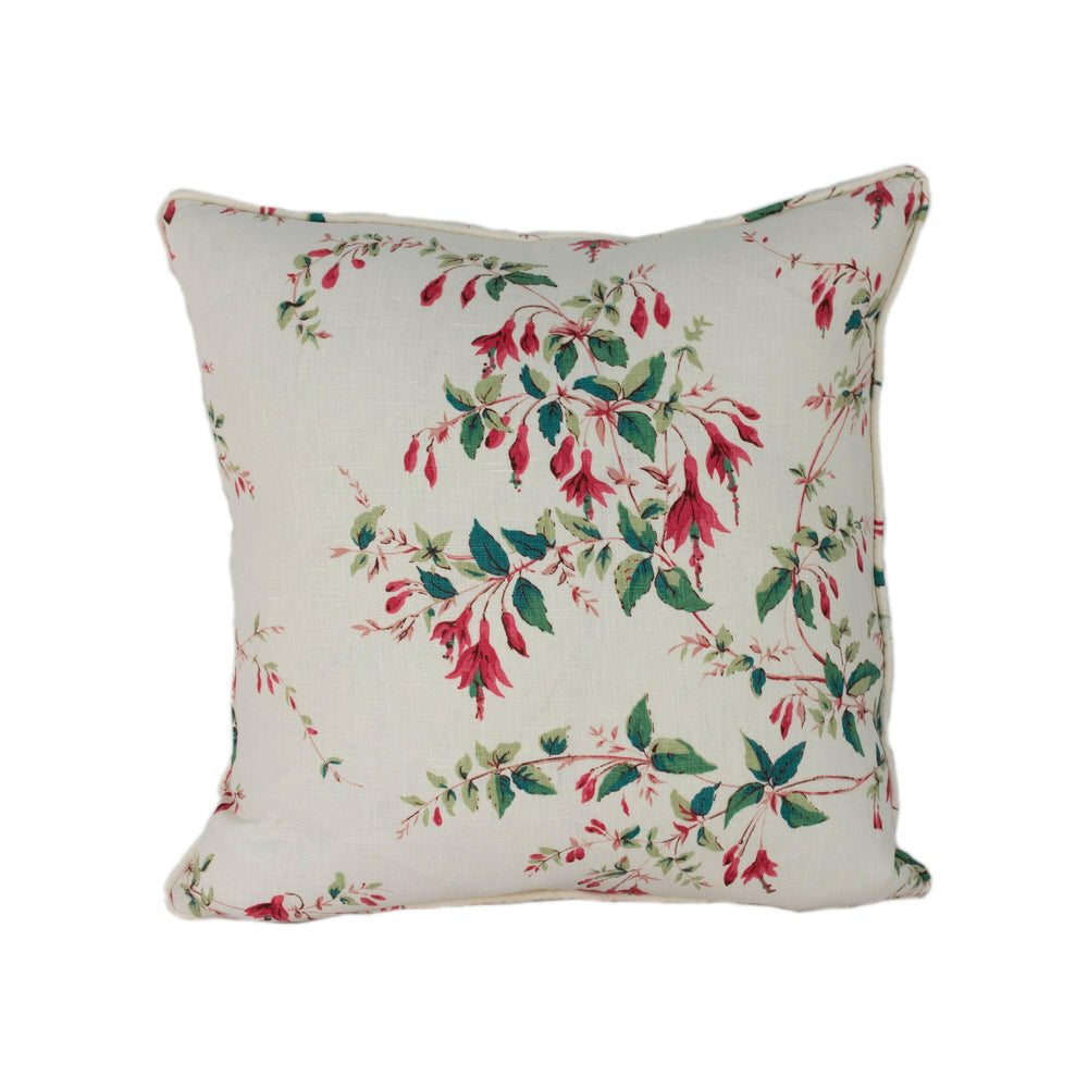 Colefax and Fowler - Fuchsia - Red / Forest - Graceful Delicate Floral Designer Cushion Cover - Handmade Throw Pillow - Luxury Home Décor.