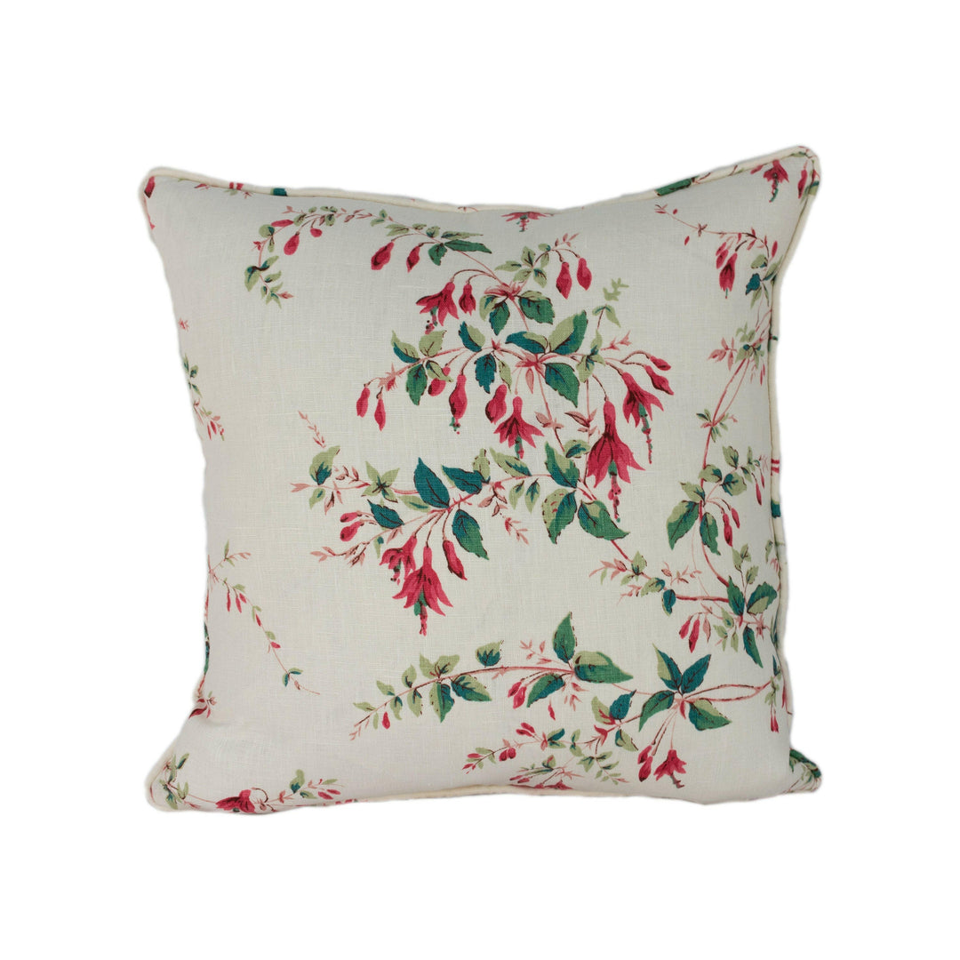 Colefax and Fowler - Fuchsia - Red / Forest - Graceful Delicate Floral Designer Cushion Cover - Handmade Throw Pillow - Luxury Home Décor.
