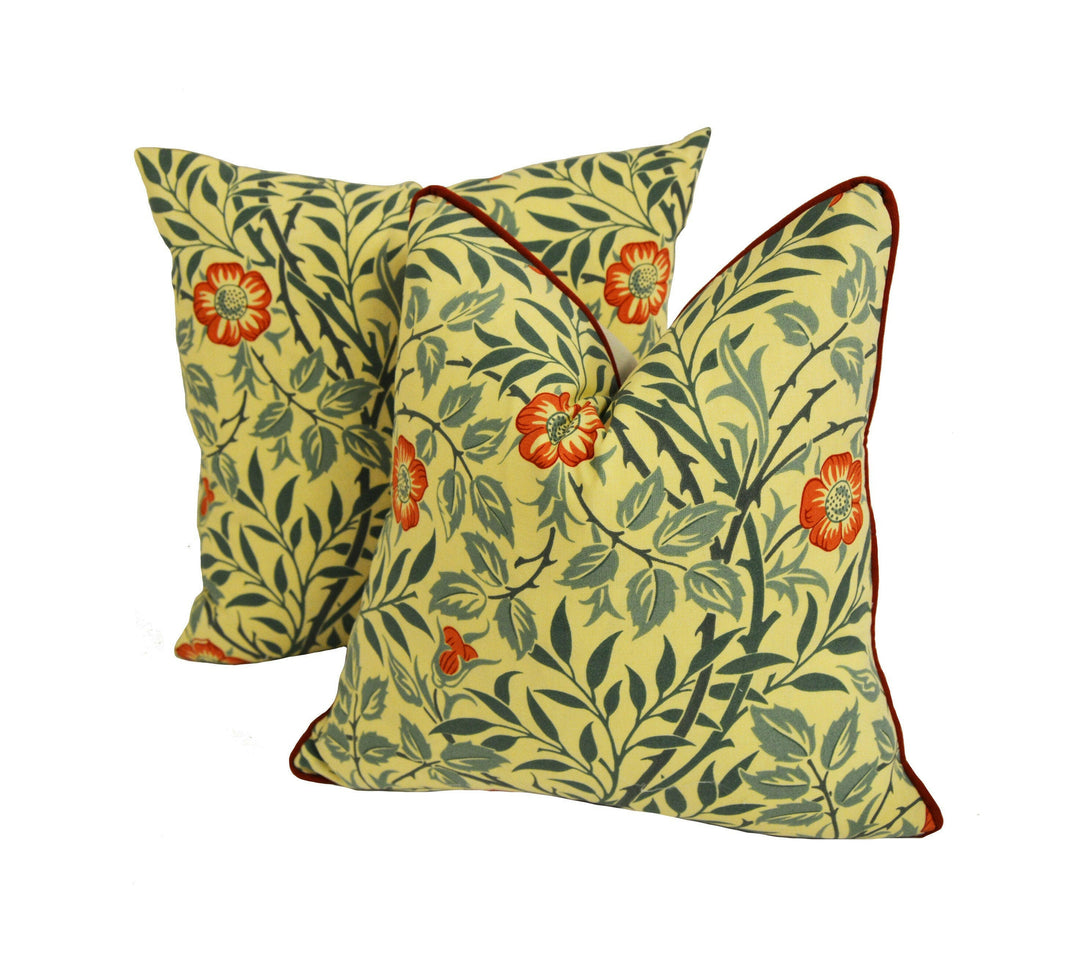 William Morris - Sweet Briar - Green / Coral - Cushion Cover Throw Pillow Designer Home Decor.