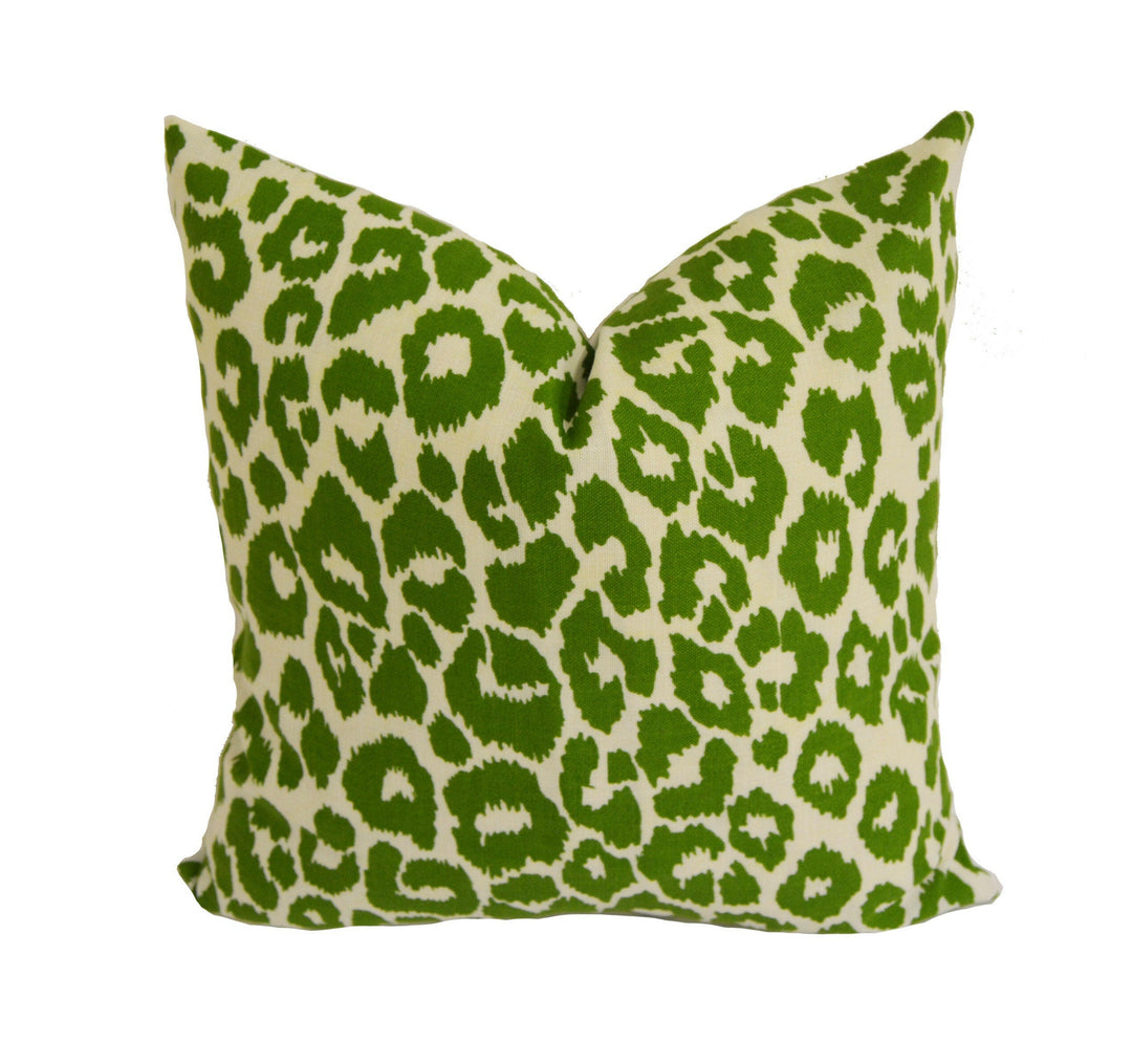 Schumacher - Iconic Leopard - Green - Chic Animal Print Designer Cushion Cover - Cat Print Throw Pillow Cover - Green White Pillow.